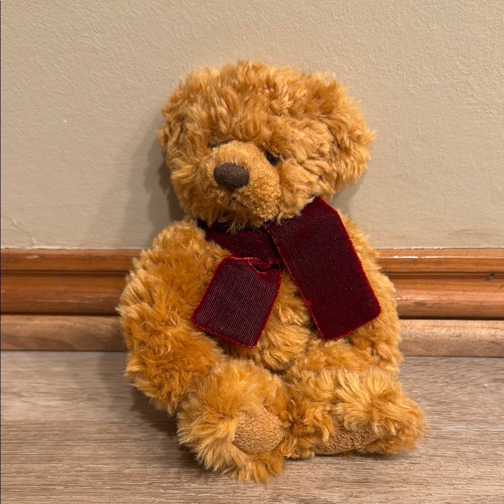Timber Teddy Bear Plush Russ Berrie & Co Gold 16” Red Scarf Cute